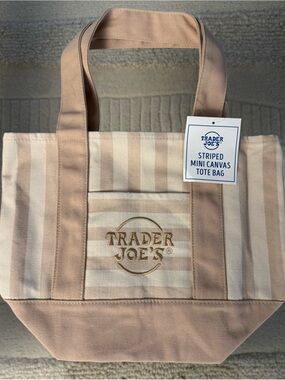 Trader Joes TAN Striped Mini Canvas Tote Bag Rare NWT 2026 Free Gift🎁Fast Ship
